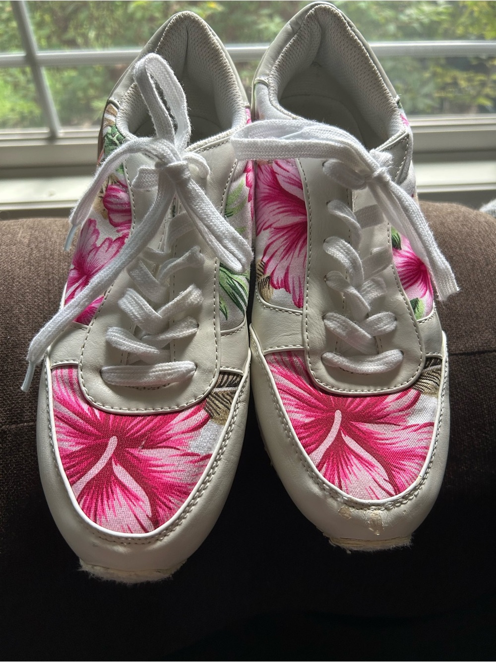 White Sneakers with Pink Floral Print - Women
